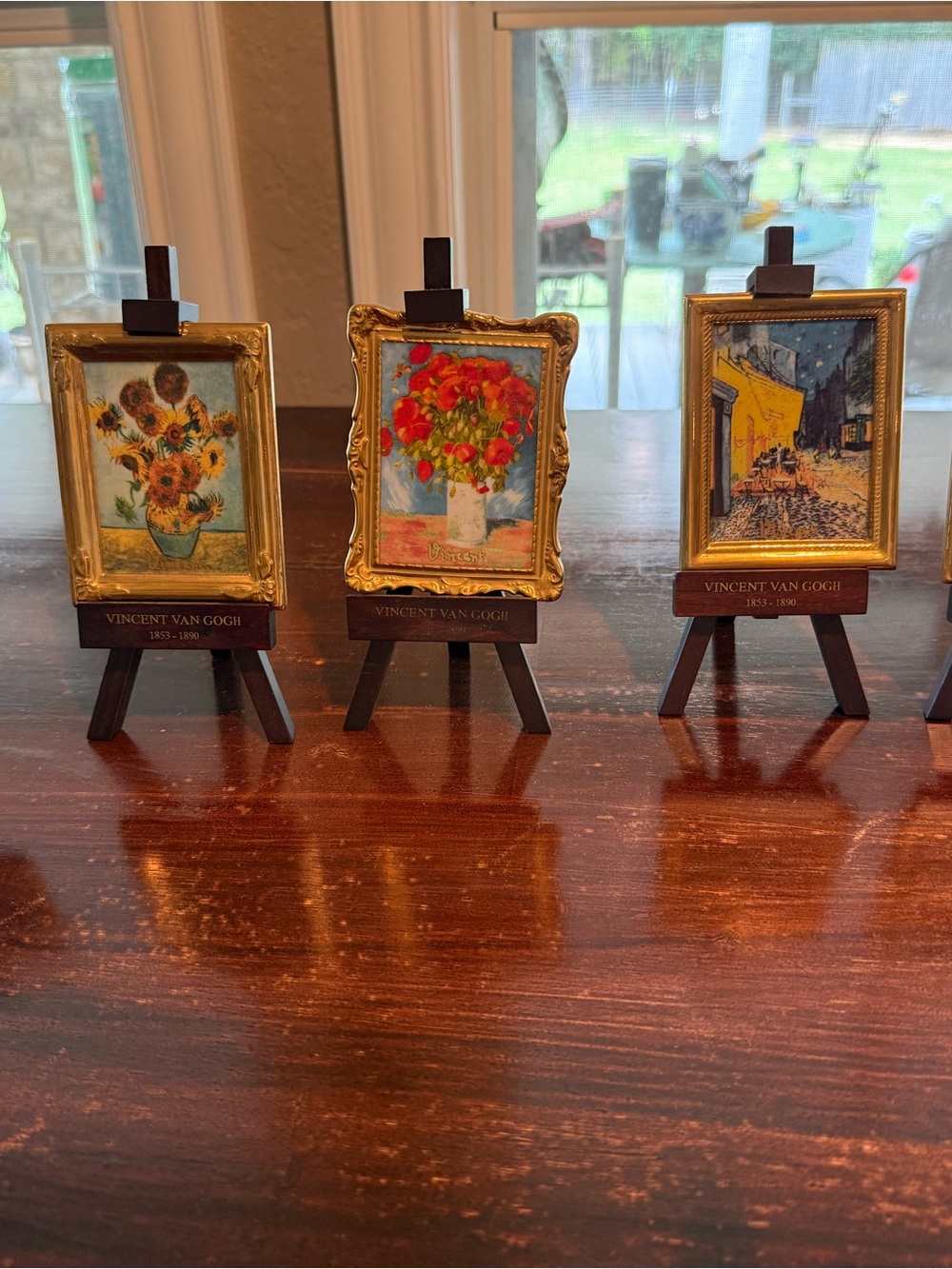 Lot of 5 Vincent Van Gogh and Renoir Miniature Easel Frames and Art, dollhouse